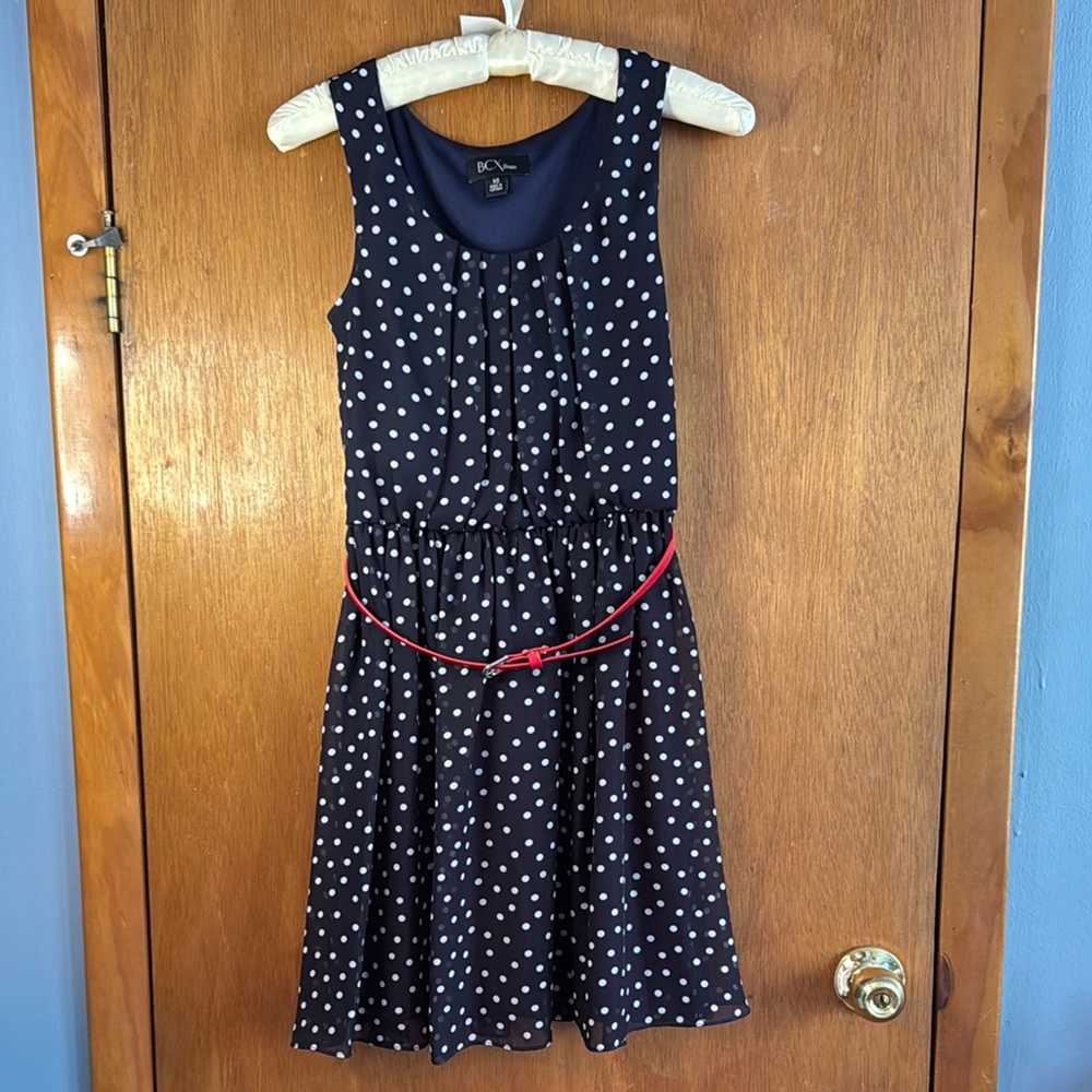 BCX Blue and White POLKA DOT Sleeveless A-Line Sundress SZ XS